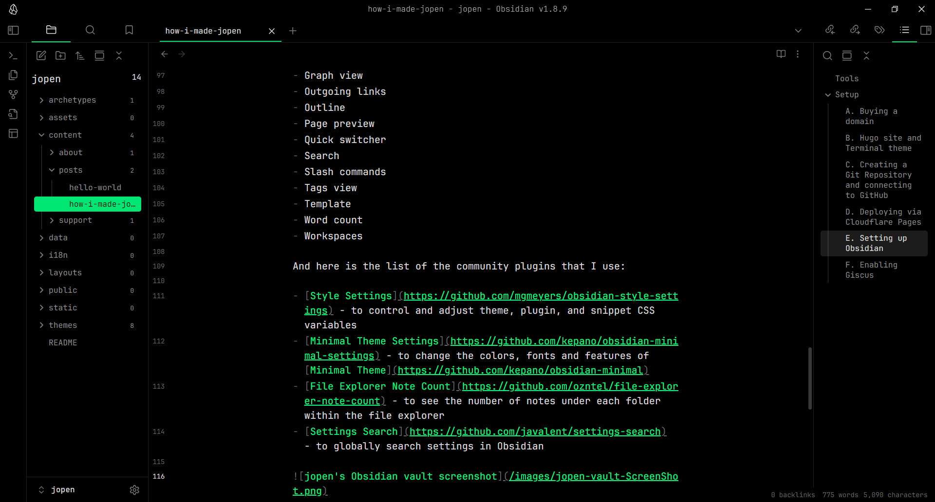 jopen&rsquo;s Obsidian vault screenshot